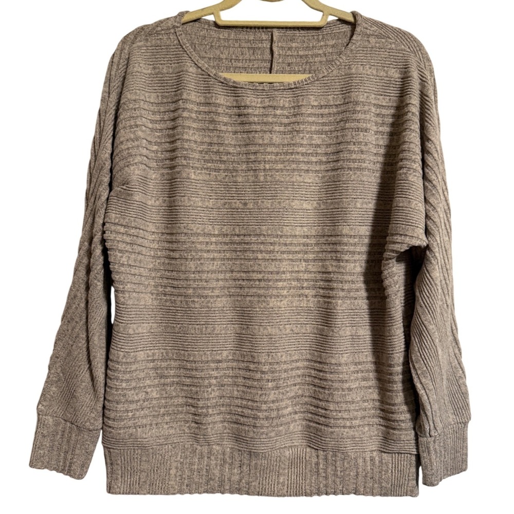 Taupe Ribbed Knit Drop Shoulder Pullover Sweater Top Size Small oversized